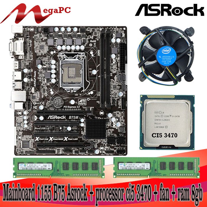 Paket Mobo LGA 1155 B75 DDR3 + Core i5 3470 + FAN + RAM 8GB