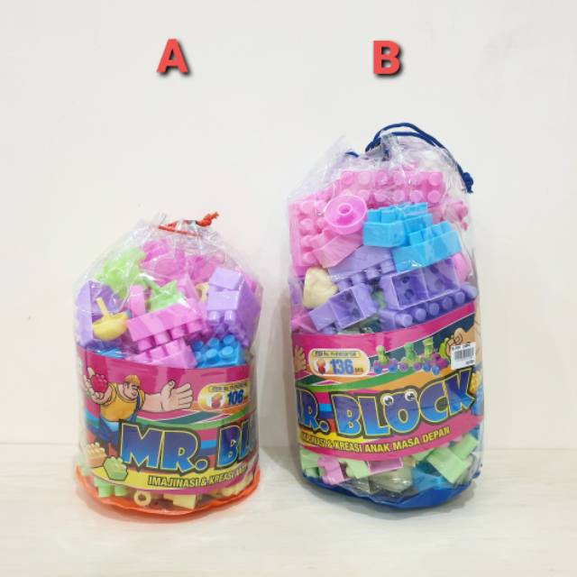 MR BLOCK BRICKS DENGAN RODA (Mainan Edukasi Anak Balok Brick Blocks Lego Besar)