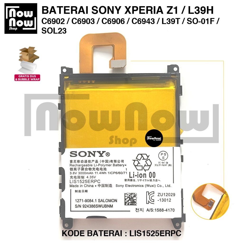 Baterai Sony Xperia Z1 / Z1 BIG / L39H / C6902 / C6903 / C6906 / C6943 / L39T / SO-01F / SOL23 / Z1 DOCOMO LIS1525ERPC 1ICP6/60/71 Batre Batrai Battery HP