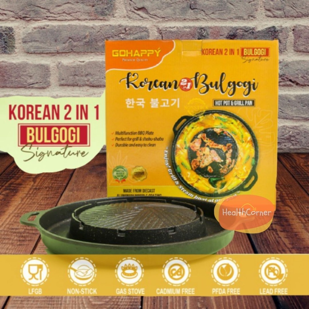 GoHappy Korean 2 in 1 Bulgogi Signature Hot Pot &amp; Grill Pan /  Double Pan Standar 32cm Bulgogi Pan 2in1