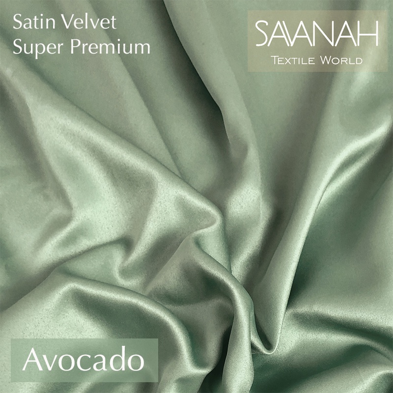 1 meter Kain Satin Velvet SUPER PREMIUM / Sateen Velvet Premium Dress hijab Gamis PASTEL-Avocado