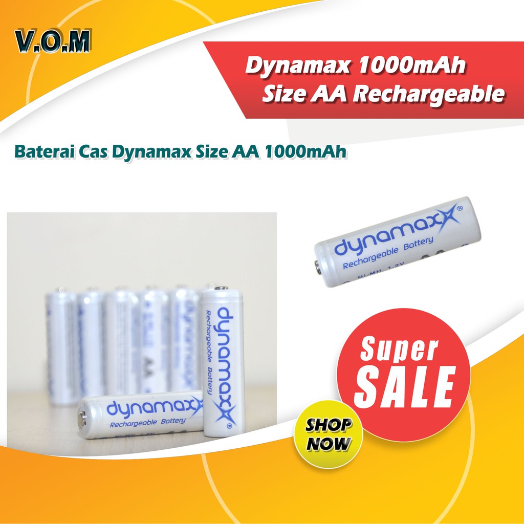 VOM 0418 Baterai Cas Dynamax 1000mAh Size AA Rechargeable