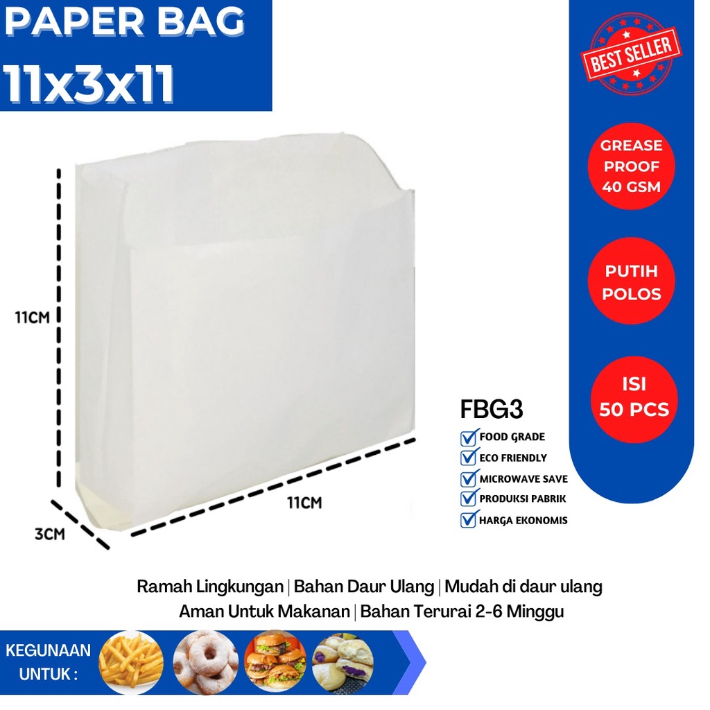 Kantung Kentang Paper Bag Small Size 11x3x11 (Isi 50 Pcs-FBG3W)