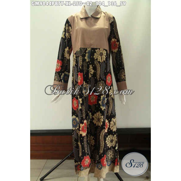 Gamis Batik Desain Mewah Motif Bagus Kombinasi Kain Toyobo Size XL, Harga Terjangkau GM 9844 PBTY