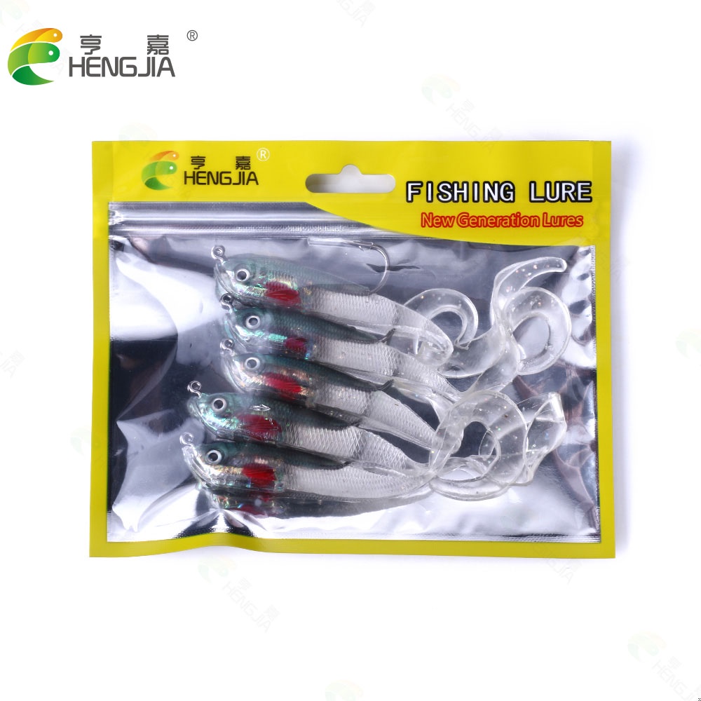 Hengjia 5pcs Umpan Pancing Softlure Bentuk Ikan Bahan Silikon 11cm 16g 5 Warna Dengan Kail Tunggal