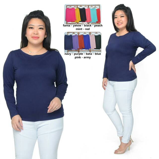 O-neck  polos tangan panjang jumbo/ baju polos jumbo/baju wanita murah