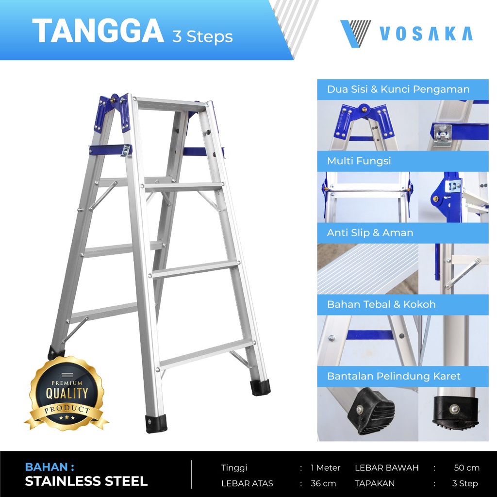 TANGGA LIPAT ALUMUNIUM VOSAKA 3 STEPS TINGGI 1 METER