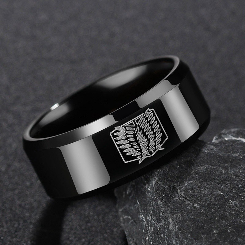 Cincin Desain Ukiran Anime Jepang Bahan Stainless Steel untuk Pria / Wanita