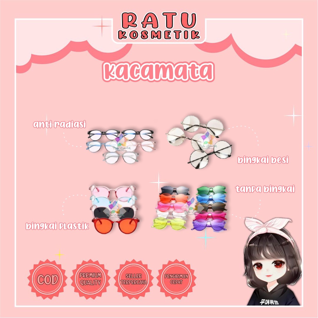 ❤ RATU ❤ Kaca Mata Anti Radiasi | Kacamata Fashion Murah | Wanita | Pria Frame Transparan | Fashion Korea Bulat | Gradiasi | Glasses Traveling