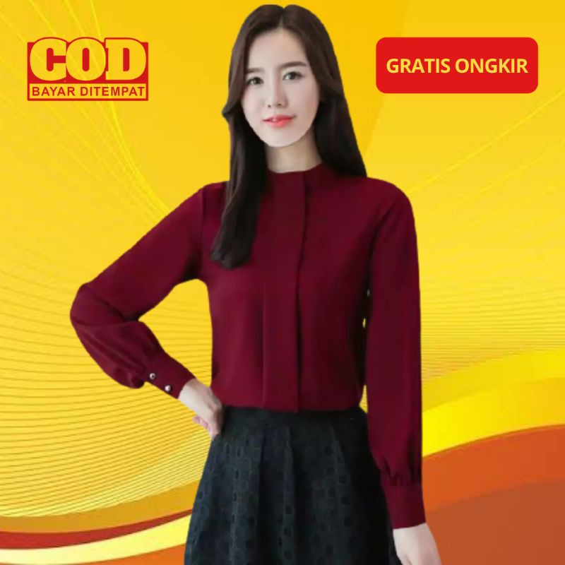Blouse Wanita Lengan Panjang Variasi Lipatan Baju Atasan Korean Style - HARINA-4
