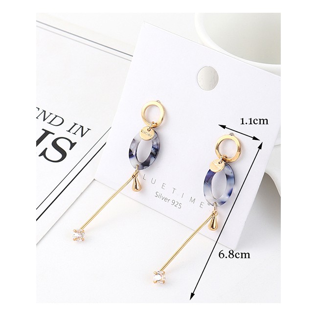 LRC Anting Tusuk Fashion Golden Real Gold-plated Fringed Small Oval Cutout S925 Silver Pin Y63040