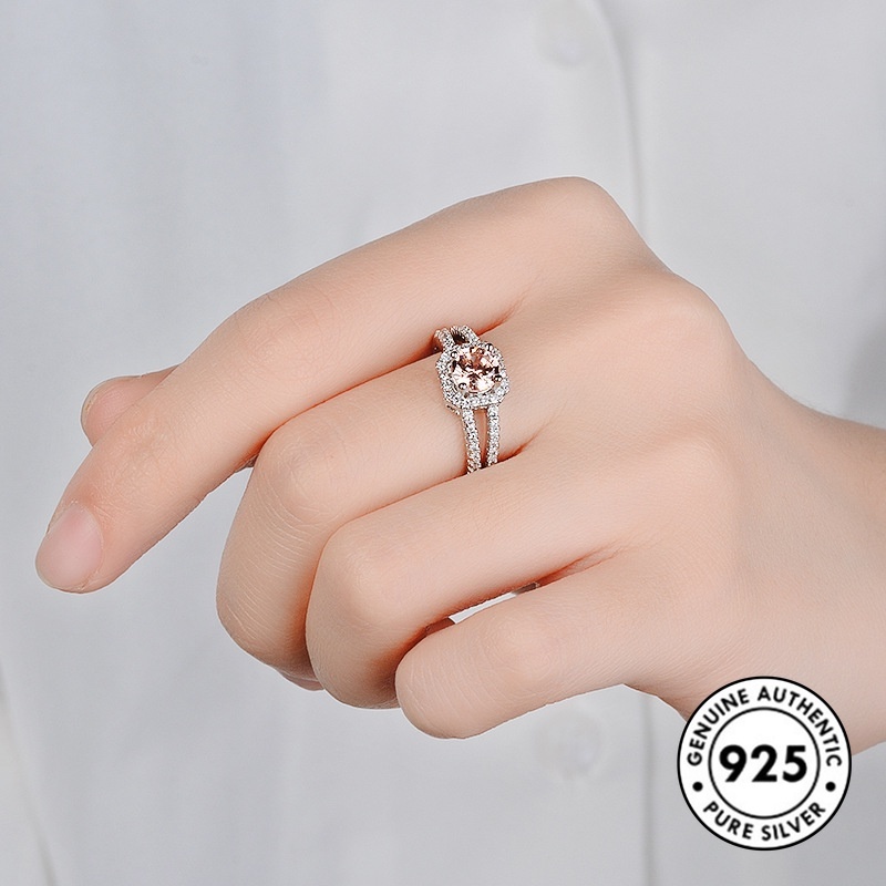 Cincin Sterling Silver 925 Bentuk Kotak Hias Berlian Imitasi Elegan Untuk Wanita