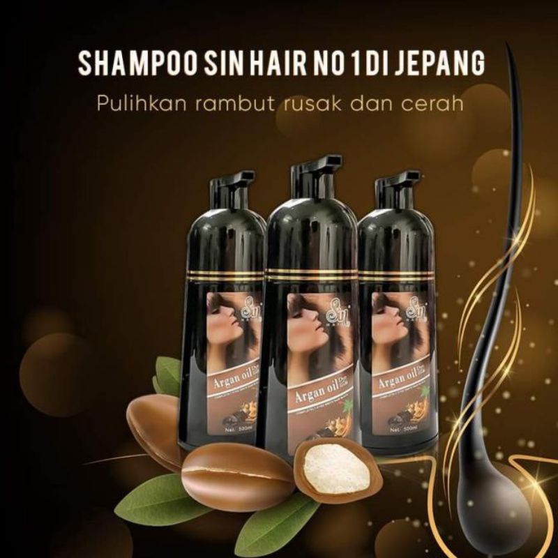 Sinhair Shampoo Jepang Original Penghitam Rambut Herbal 300ml Pewarna Rambut Beruban Shampo Penghita