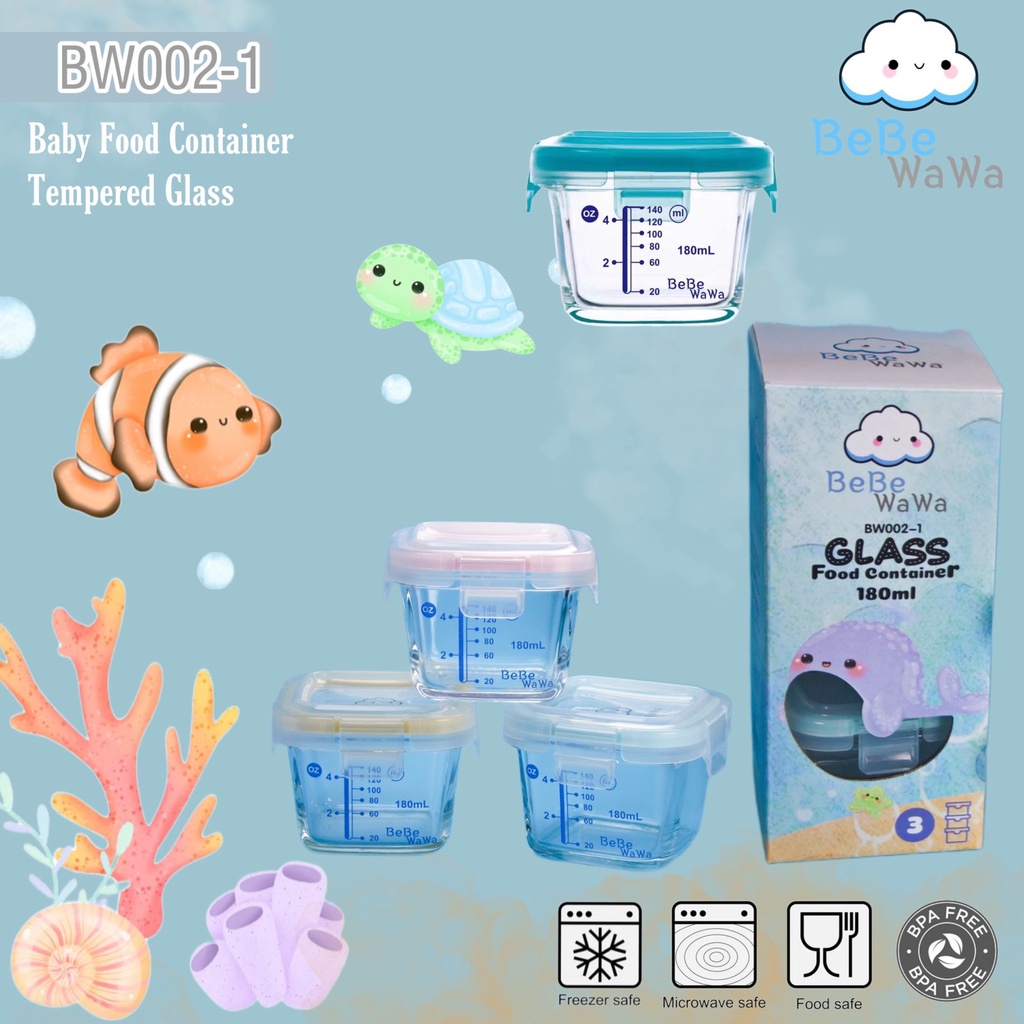 Castle - Kandila Baby Food Container - KDL - 027 // KDL027-2 // KDL027-3 - Glass Storage MPasi + penutup BPA FREE - Mangkok Kaca Tempat Makan Bayi - Food Container