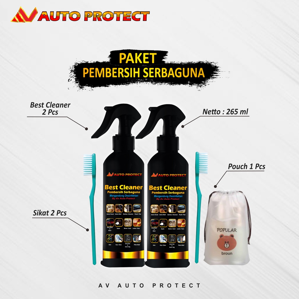 PAKET Pembersih Interior Mobil Kemasan 265ml 2 Pcs Plus Free | Interior Cleaner | Best Cleaner | Av Auto Protect