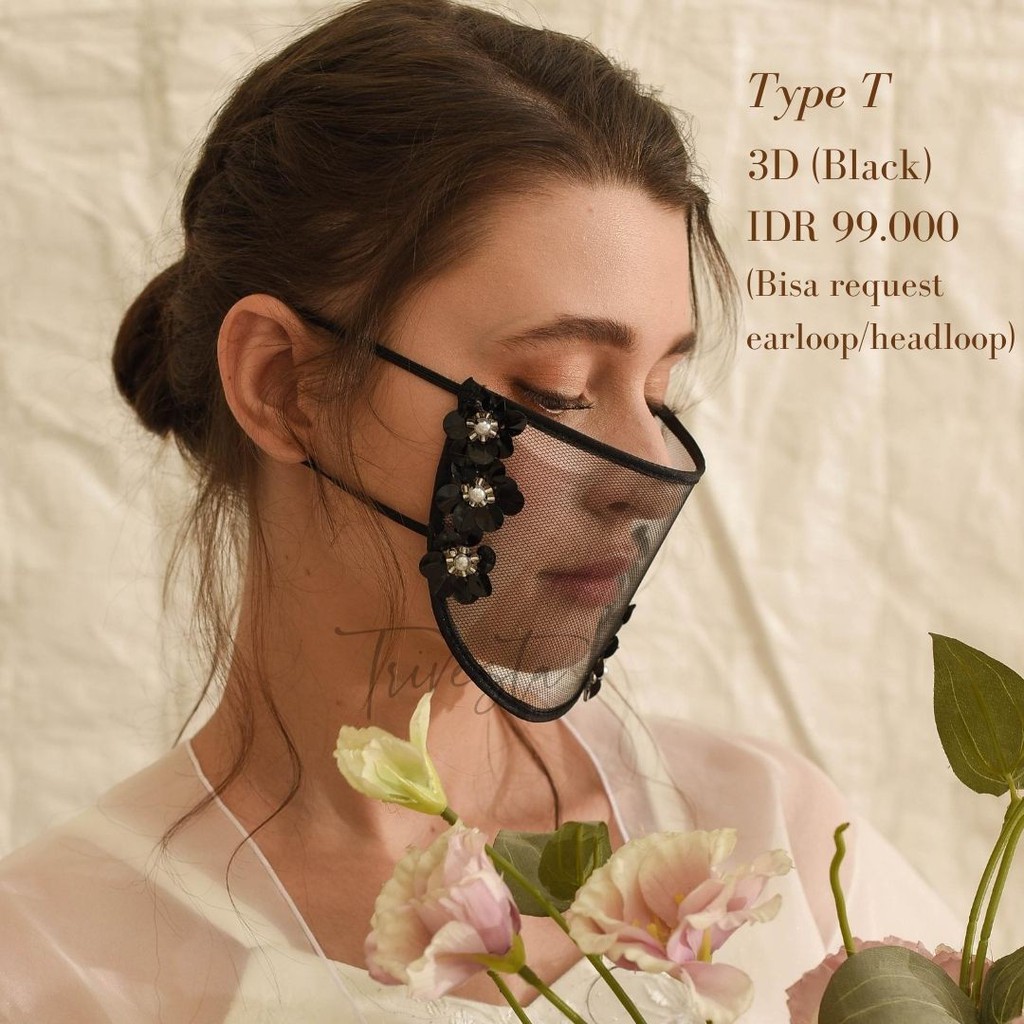 Masker Mika untuk wedding/pengantin - MASKER BROKAT MASKER PREMIUM ANTI AIR- warna gold -tipe T