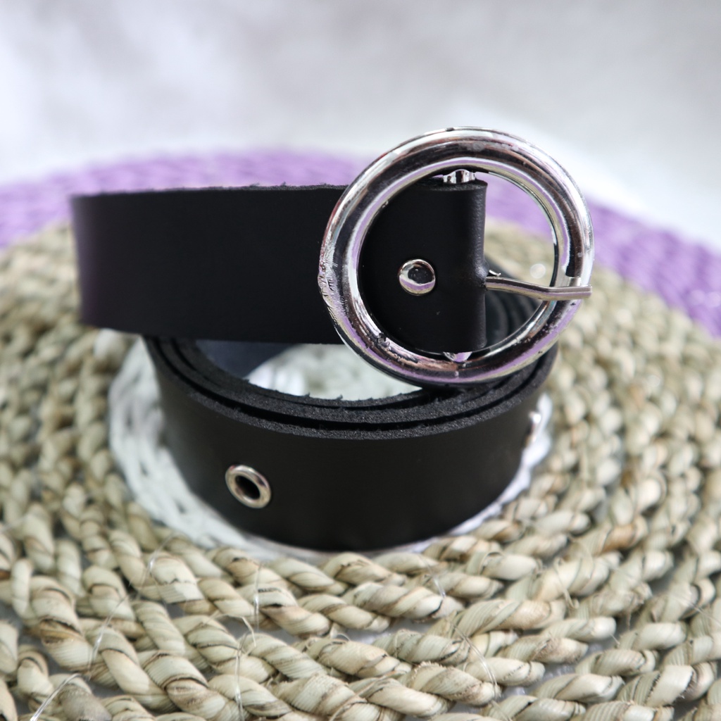 EYELETS STRADY Tali Pinggang Wanita Fashion kulit Round Buckle Men Women Belt / ikat /sabuk / gesper