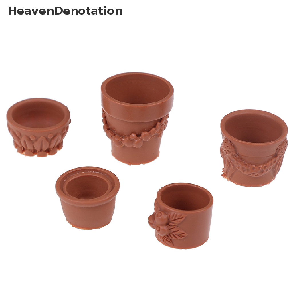(Heavendenotation) 7pcs / Set Mainan Miniatur Pot Bunga Bahan Resin Untuk Aksesoris Rumah Boneka 1: 12