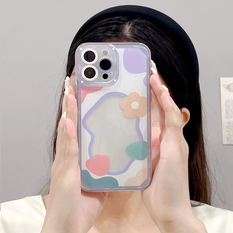 Ins Angin Bunga Matahari Bingkai Ponsel TPU Lensa Bening Melindungi Soft Case ip iPhone 7 8 Plus XXR XS Max 11 12 13 Pro Max SE 2020 Casing Apple ip 13 14