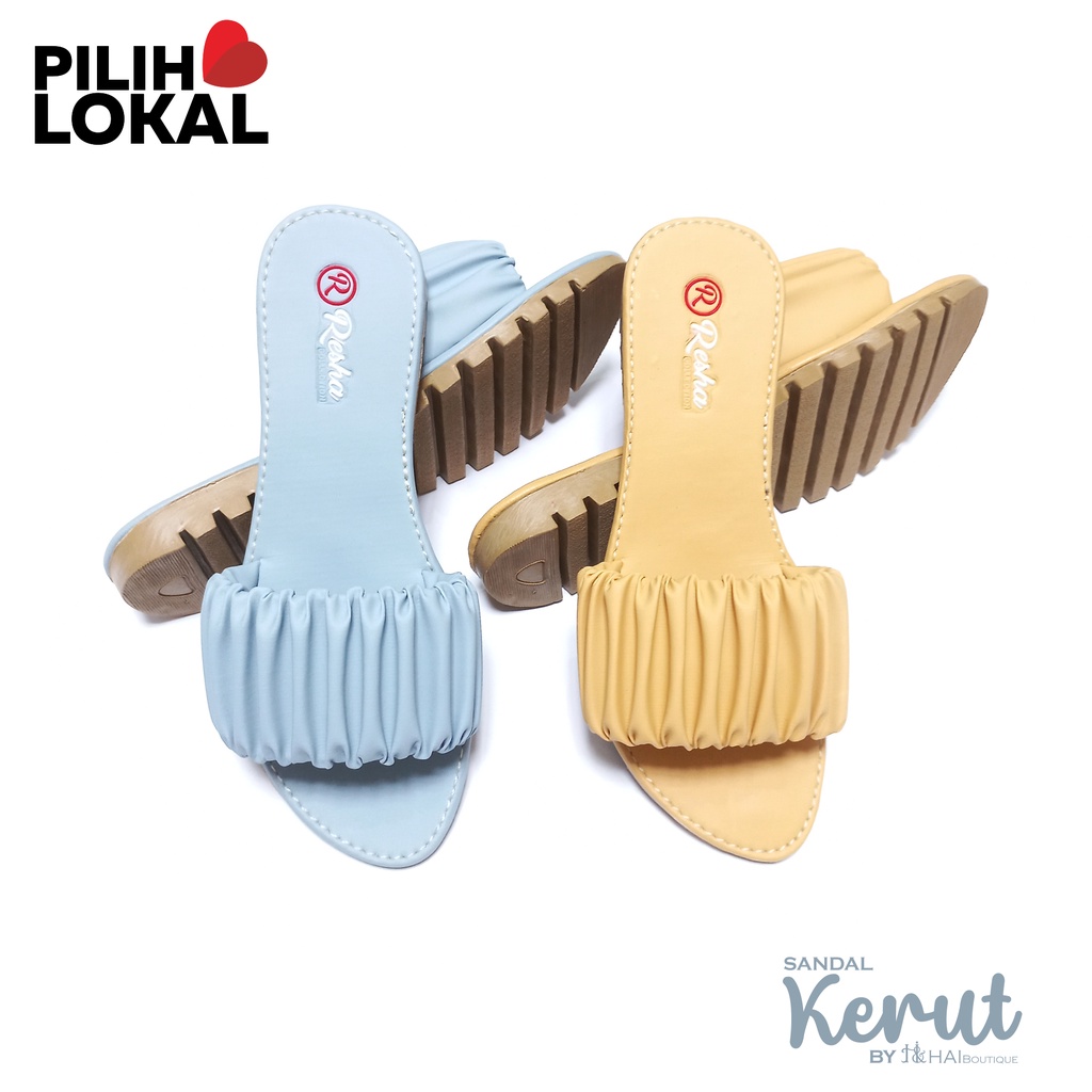 Sandal Kerut Selop Polos Teplek Wanita - Sandal Kerut Teplek - Sandal Kerut Cewek - Sandal Wanita Kerut - Sandal Serut Wanita Kekinian - Sandal Teplek Wanita Kerut - Sandal Cewek Kekinian -  Sandal Kokop Kerut Wanita Dewasa Flat Lucu Warna Pastel Casual