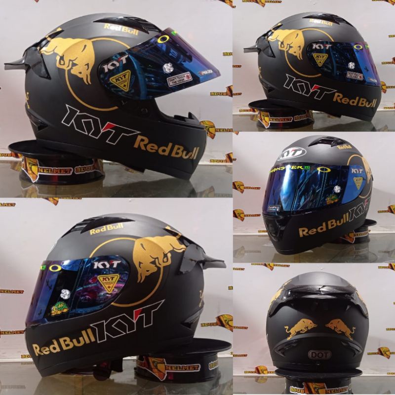 HELM KYT R10 SOLID BLACK DOFF PAKET GANTENG ORIGNAL PICT-BKDOF REDBUL-B