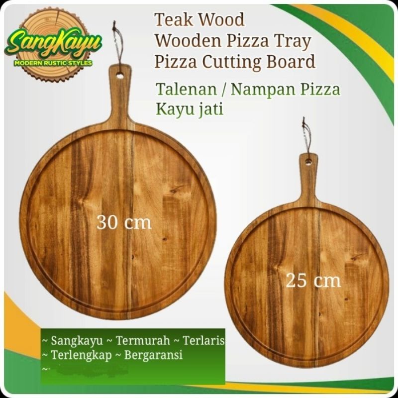 Talenan pizza kayu jati cutting board teak wood pizza tray nampan jati