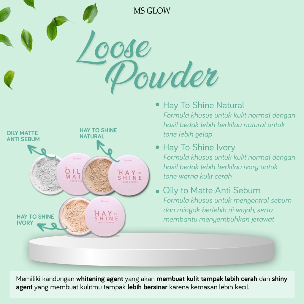 Ms Glow Loose Powder Ms Glow Original 100% Bedak Tabur Oily Ivory Natural Matte