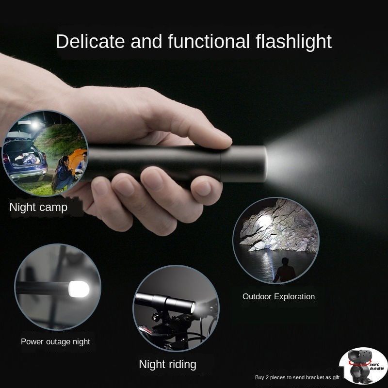 [ Mini Aluminum Alloy USB Rechargeable Flashlight for Hiking Bicycle Camping Survival Emergency ]