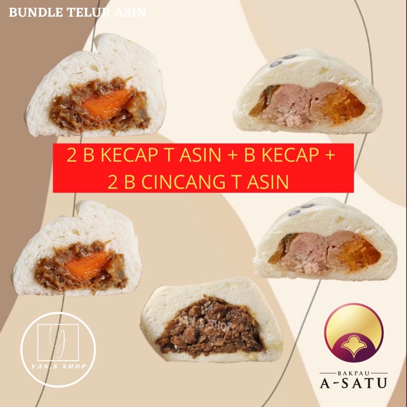 

Bakpau A1 - Bundle Telur Asin - 2 Babi Kecap Telur Asin / 2 Babi Cincang Telur Asin / Babi Kecap