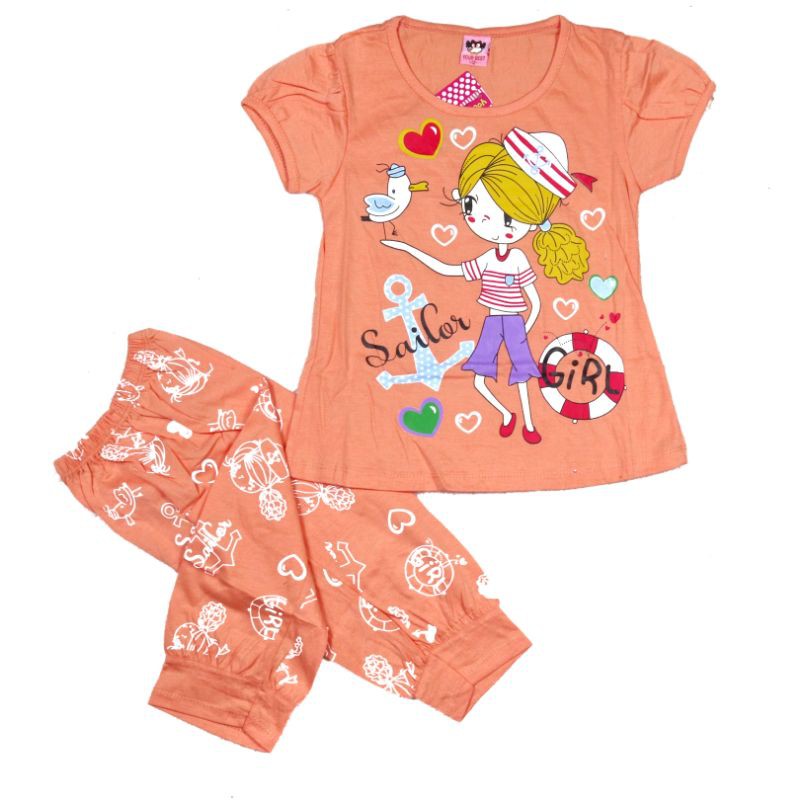 SETELAN BAJU ANAK PEREMPUAN CELANA JOGGER  MOTIF SAILOR GIRL BAHAN KAOS GAMBAR SABLON 2-7 TAHUN