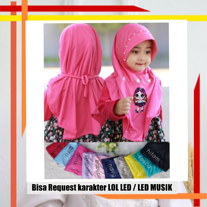 Jilbab anak lol led musik 3-8 tahun mutiara tali / JILBAB ANAK LOL LED MUSIK ANAK TK SD