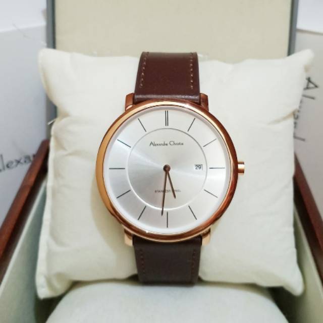 Jam tangan pria Alexandre Christie AC 8589 Rosegold White Original