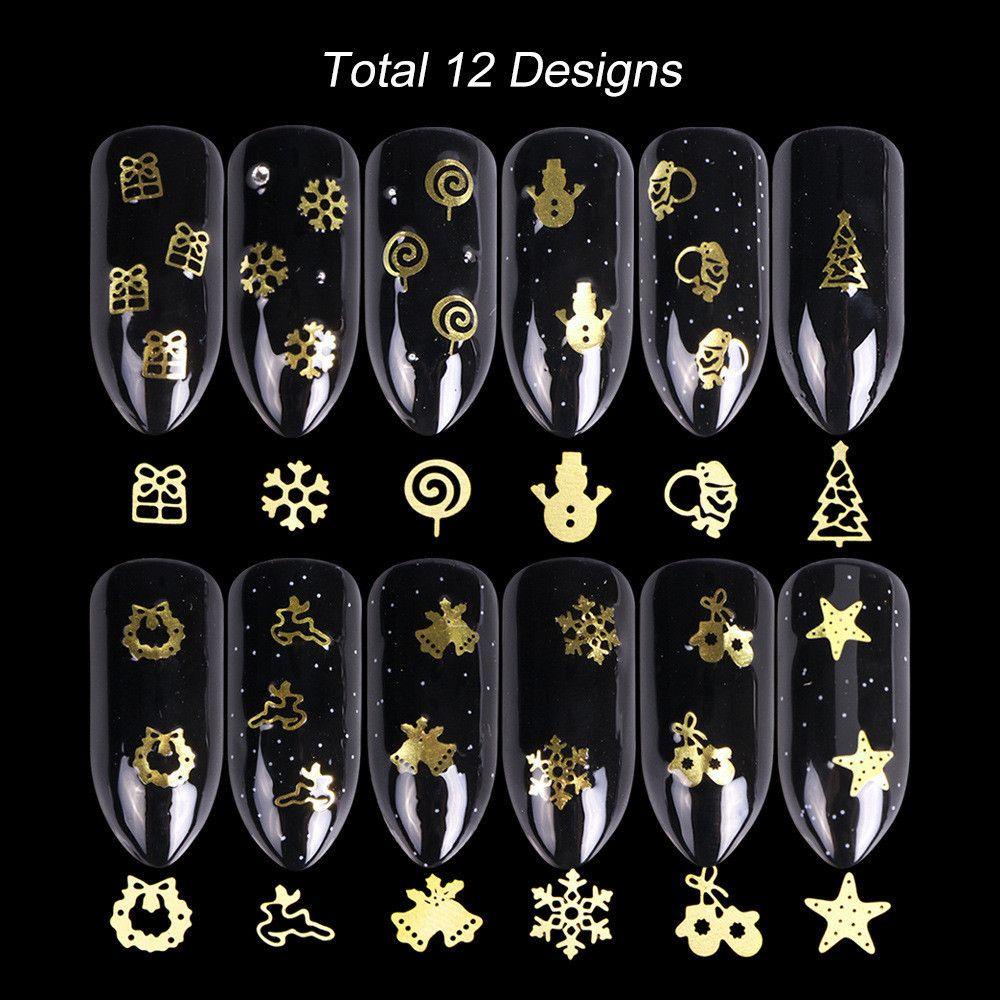 R-bunga Xmas Manicure Stiker Wanita Fashion Emas Logam Berongga Ultra-Tipis Natal Decal