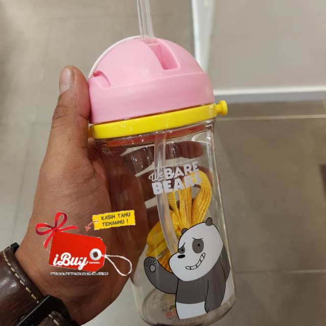 Miniso Cute Panda We Bare Bears Botol Minum Anak Dengan Sedotan