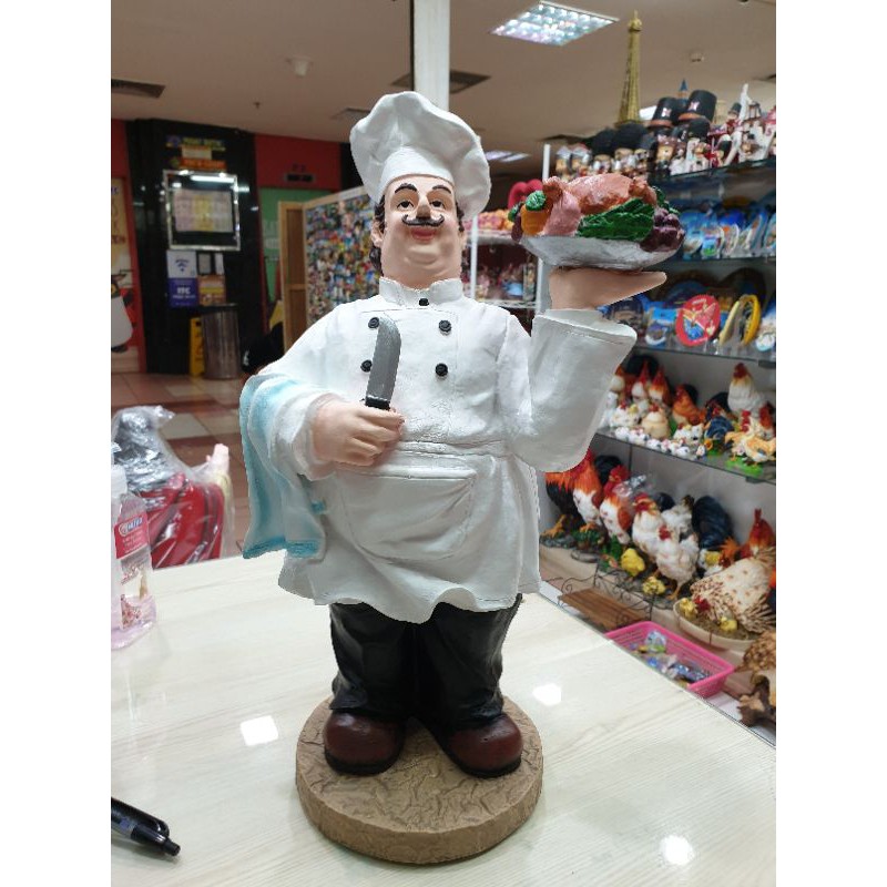 patung pajangan koki pisau ayam restoran cafe statue chef dekorasi dapur kitchen set