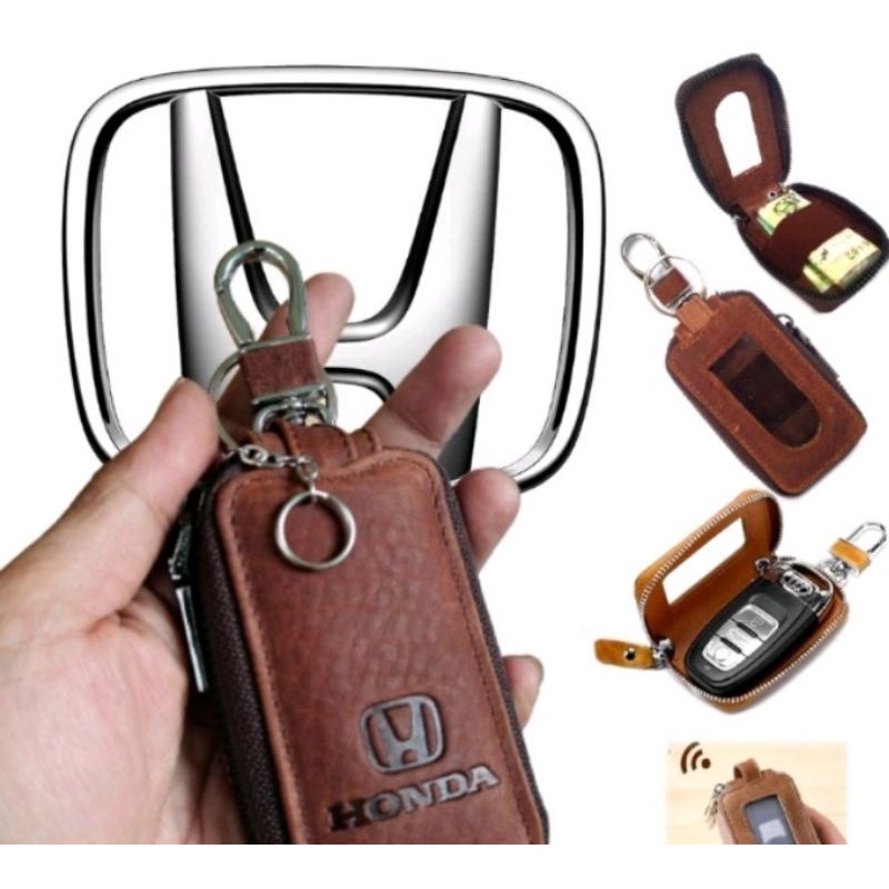 Hardcase Dompet Tempat Remote Mobil motor Gantungan kunci kulit Logo Honda