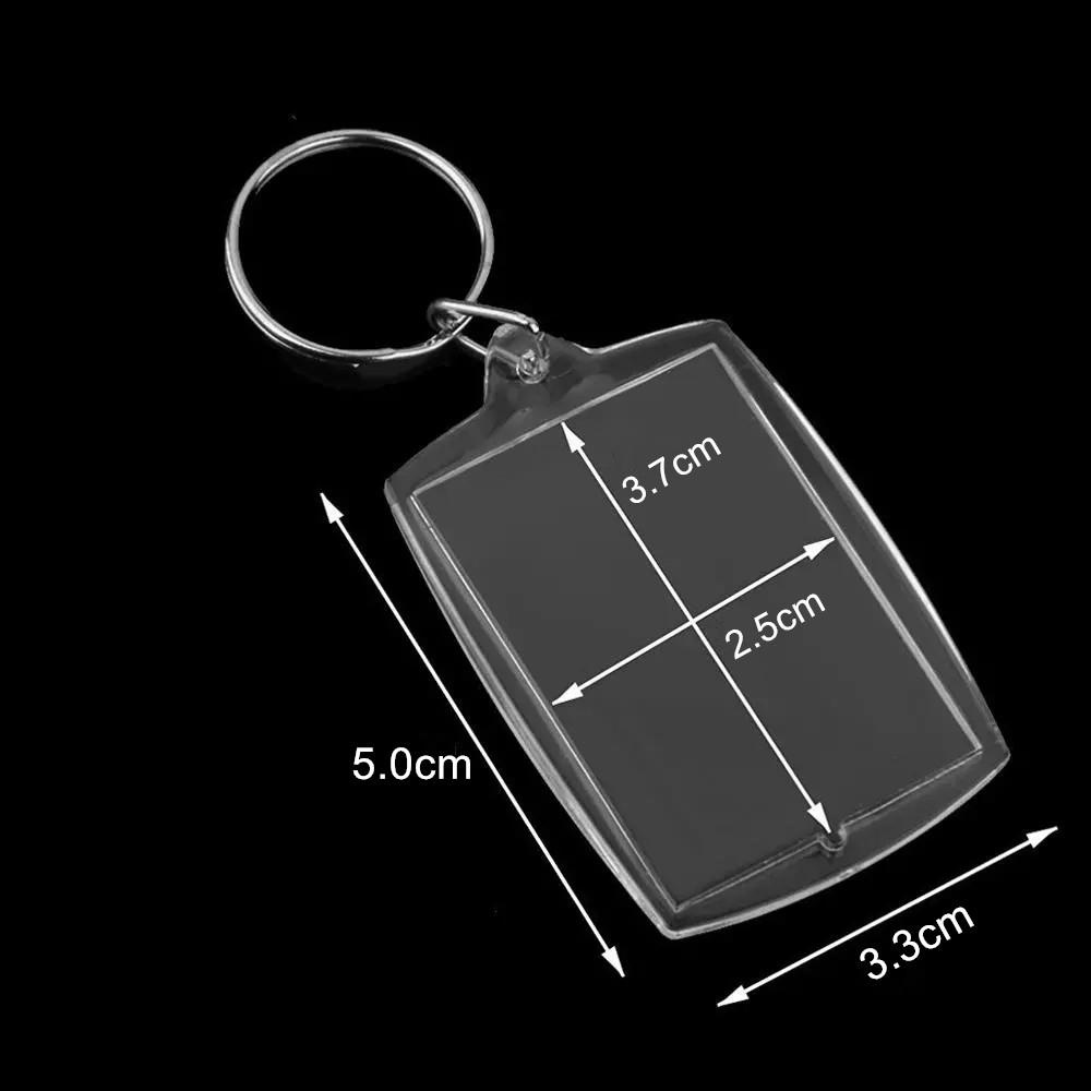 [Elegan] Gantungan Kunci Foto DIY Fashion Transparan Persegi Panjang Akrilik Split Ring Bingkai Foto Keyring