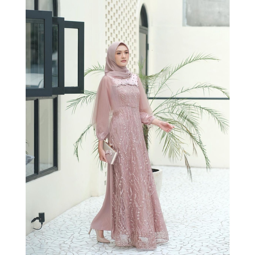 Gamis Brukat Modern Terbaru, Gamis Remaja Dress Wanita Dress Kondangan Lamaran Wisuda Lebaran 2022-3