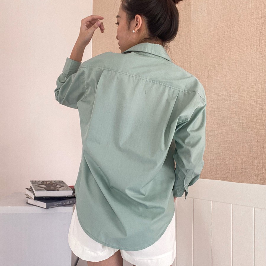 MIA Shirt Kemeja Oversize Korea Premium Kemeja Katun Wanita Lengan Panjang Polos - Big Plaza