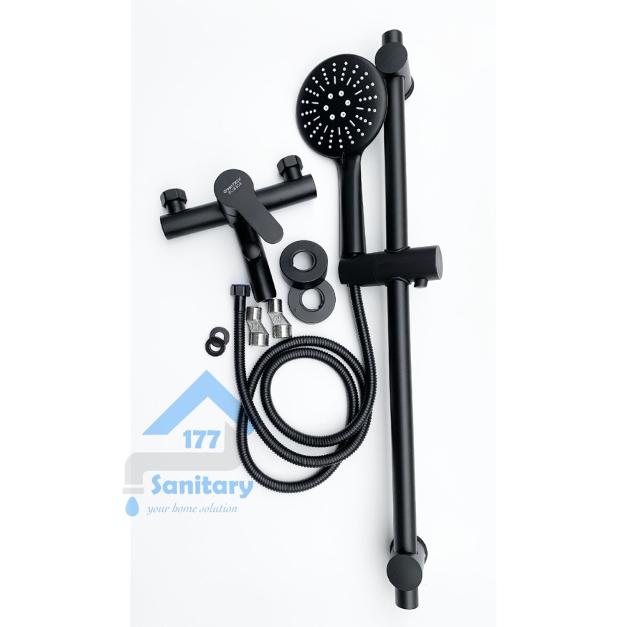 Set Kran Bathtub Tiang Shower Stainless 304 Greentech Hitam-Paket Kran Bathtub Mixer Shower Mandi Matte Black