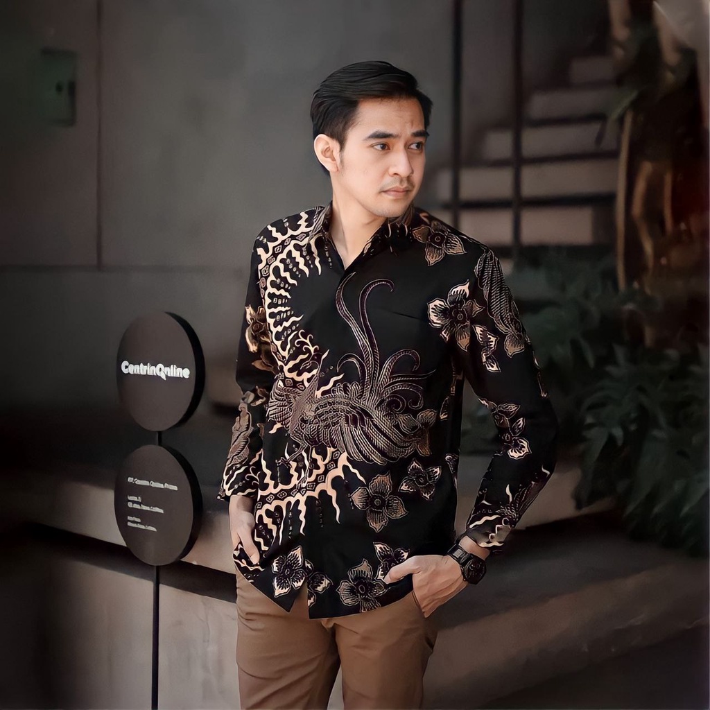 Batik Pria Lengan Panjang Premium kemejabatikpria BATIK HRB026 Seragam Batik Motif KERATONAN Kode 002 Size M L XL XXL Reguler Baju Batik