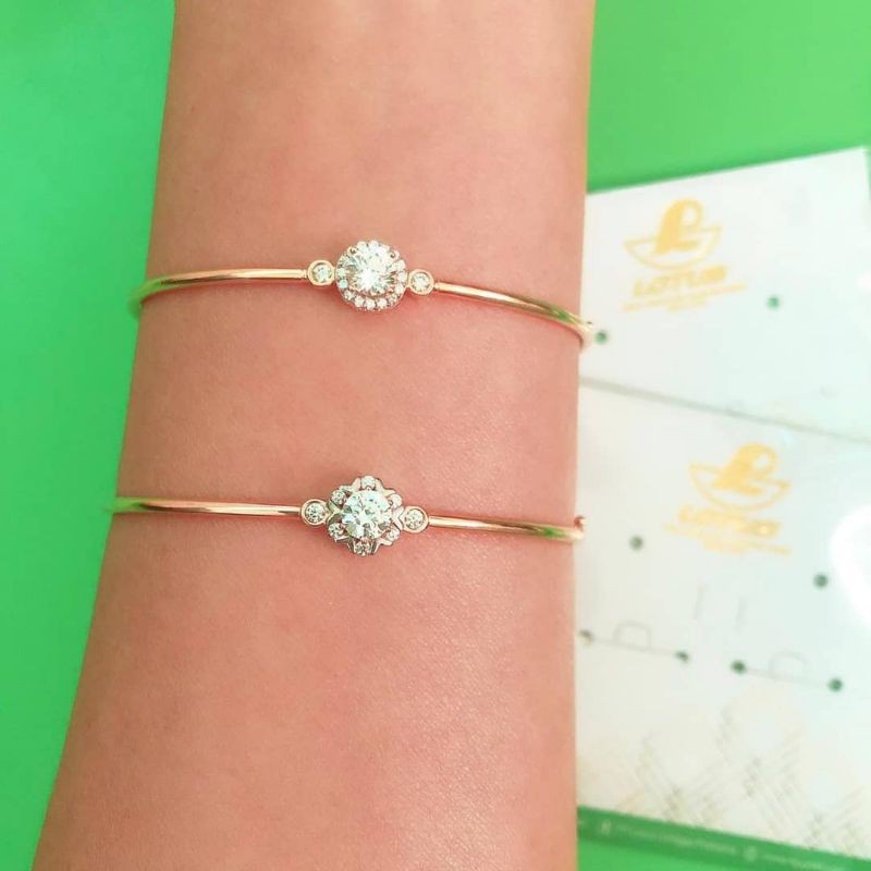 Gelang bangle variasi mata putih berat ringan Lotus kadar 8K