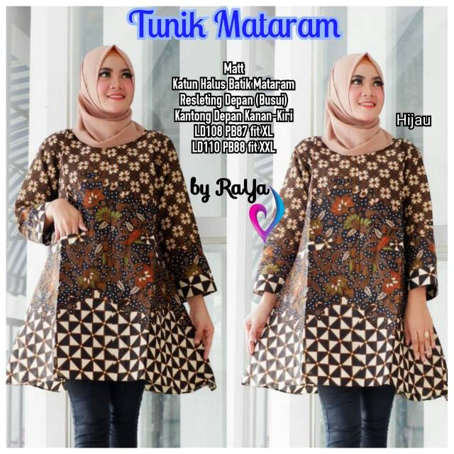 Tunik batik hijau daun MATARAM kain halus lembut kualitas terbaik