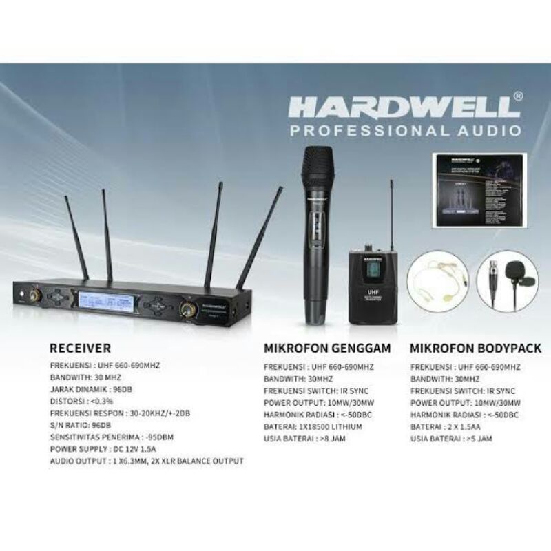Mic Wireless Hardwell Force-1 Charger Original -- 1Mic Pegang+1Mic Clip on/Headset