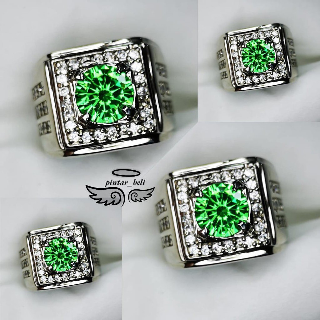 Cincin Batu  Permata Green  Zirconia Moissanite Top Crystal
