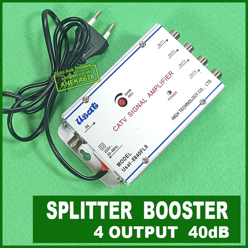 SPLITTER BOOSTER 40db ANTENA TV 4 WAY / 4 OUTPUT CATV SIGNAL TELEVISI