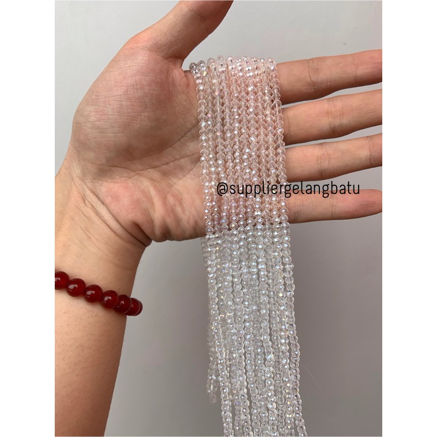 Crystal Ceko Doft 4mm WHITE QUARTZ putih bening manik bakpao rondele