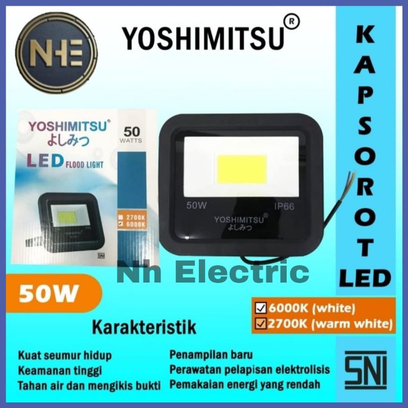 Kap Halogen 50Watt Yoshimitsu - Lampu Sorot Tipis Led 50W Outdoor Tembak/Flood Light/Kap Putih