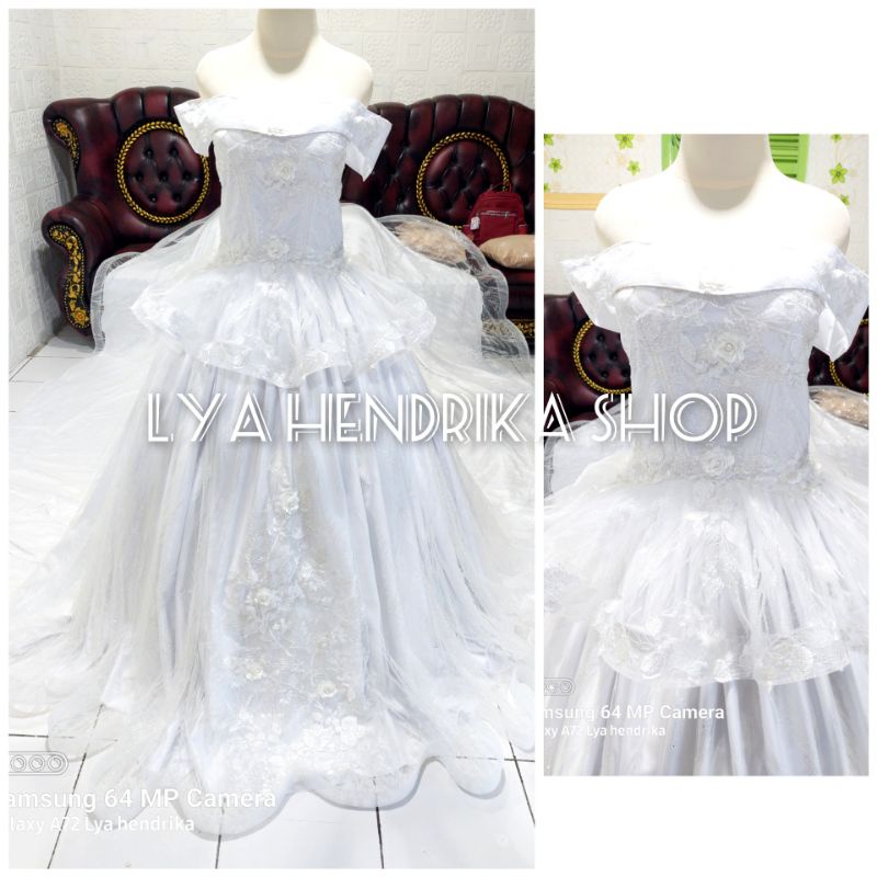 gaun pengantin candy ekor peplum