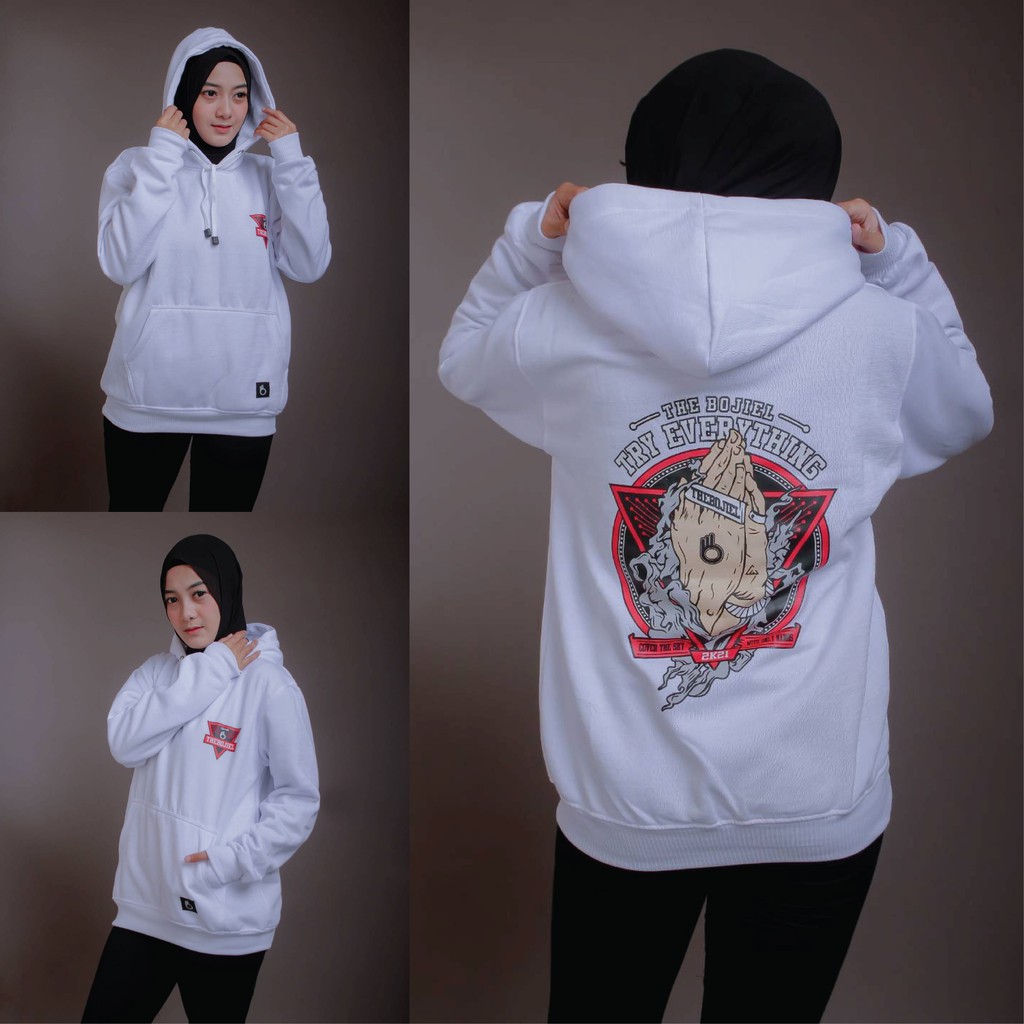 Sweater Hoodie Wanita Pria Tangan Outerwear Original Distro The Bojiel-Putih